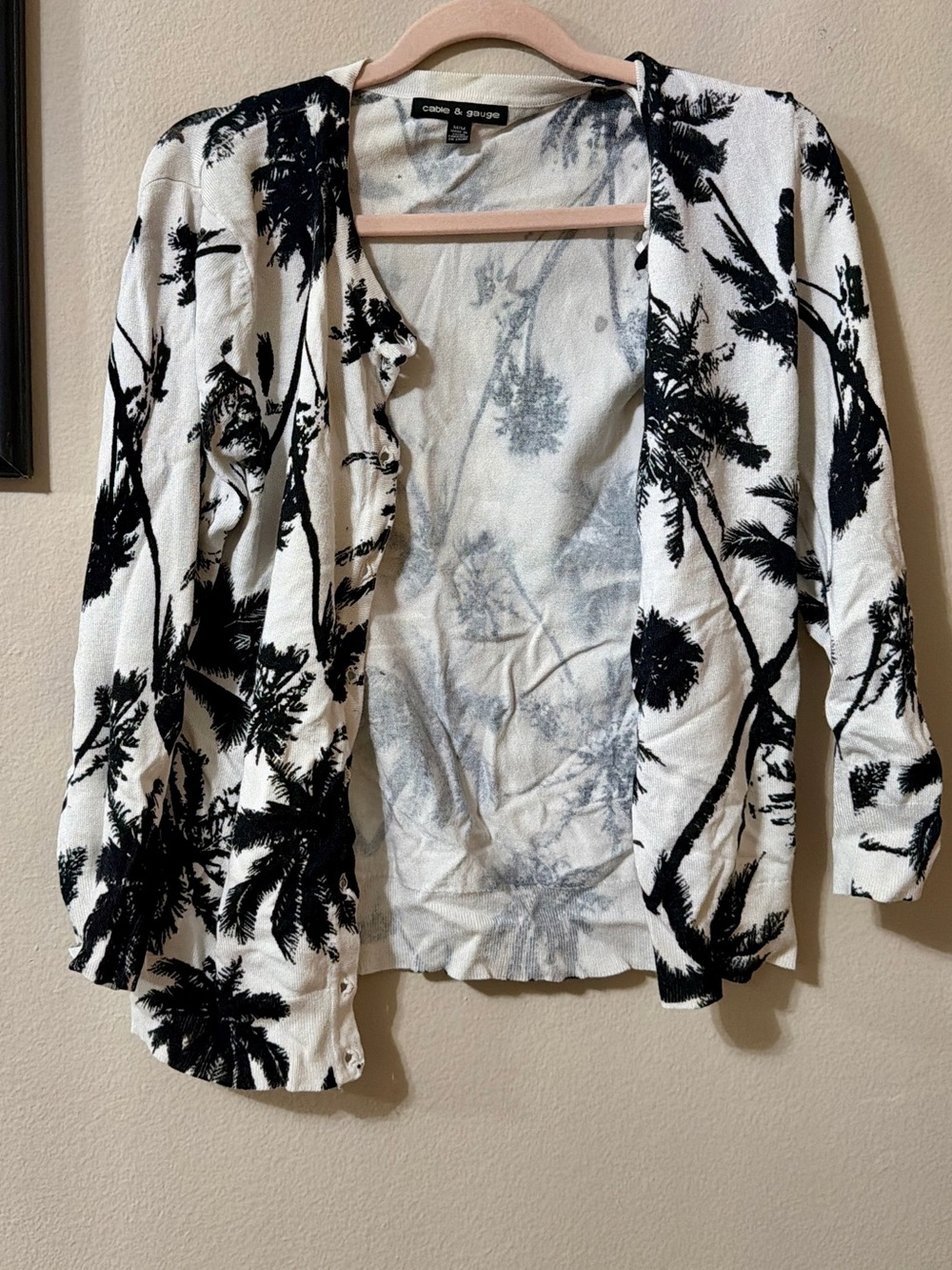 Cable & Gauge Open-Front Palm Tree Cardigan Black & White